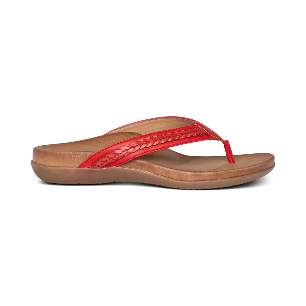 Aetrex Women's Emmy Braided Thong Flip Flops - Red | USA MF148NB